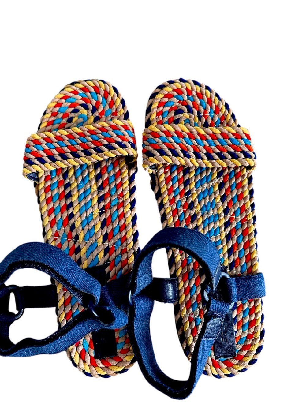 Anthropologie Salt & Umber Multicolor Rope Sandals with Black Straps Size 10